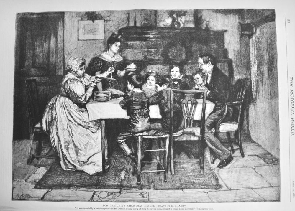 Bob Cratchit's Christmas Dinner.- Drawn by E. A. Abbey.  1882.