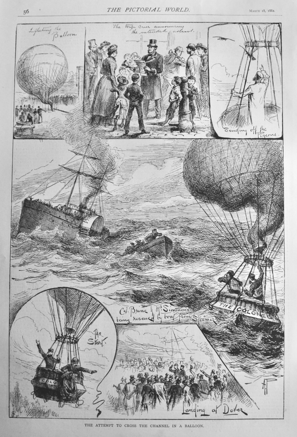 The Attempt to try to Cross the Channel in a Balloon.  1882.