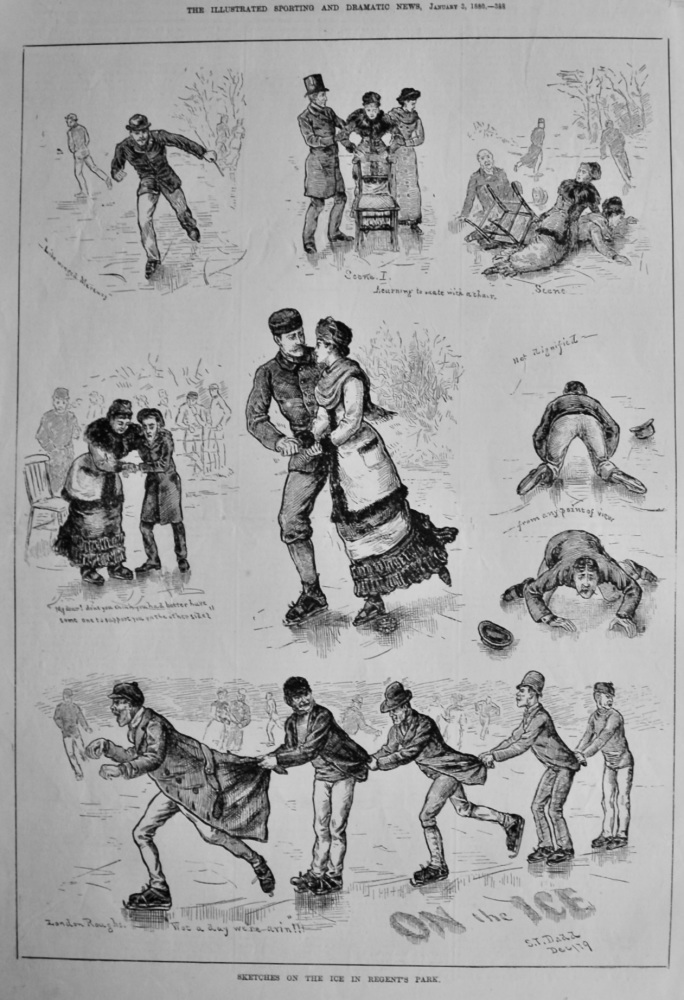 Sketches on the Ice in Regent's Park.  1880.