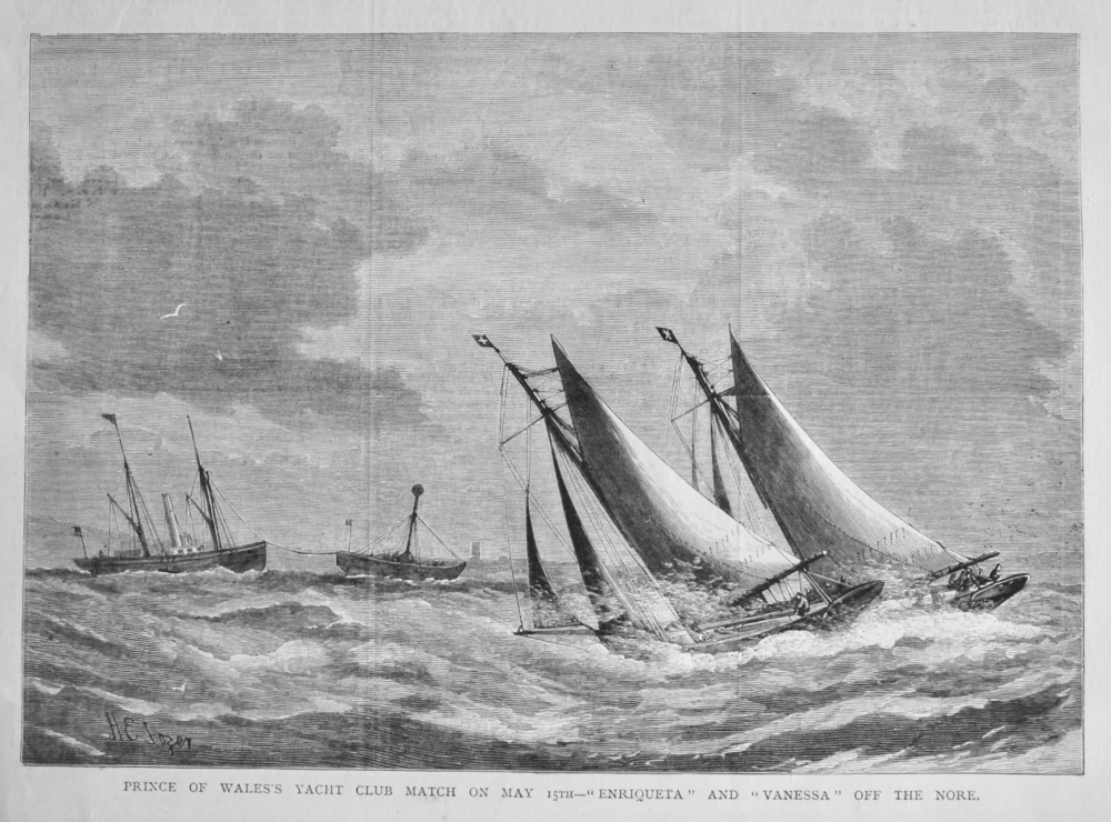 Prince of Wales's Yacht Club Match on May 15th- "Enriqueta" and "Vanessa" off the Nore.  1878.
