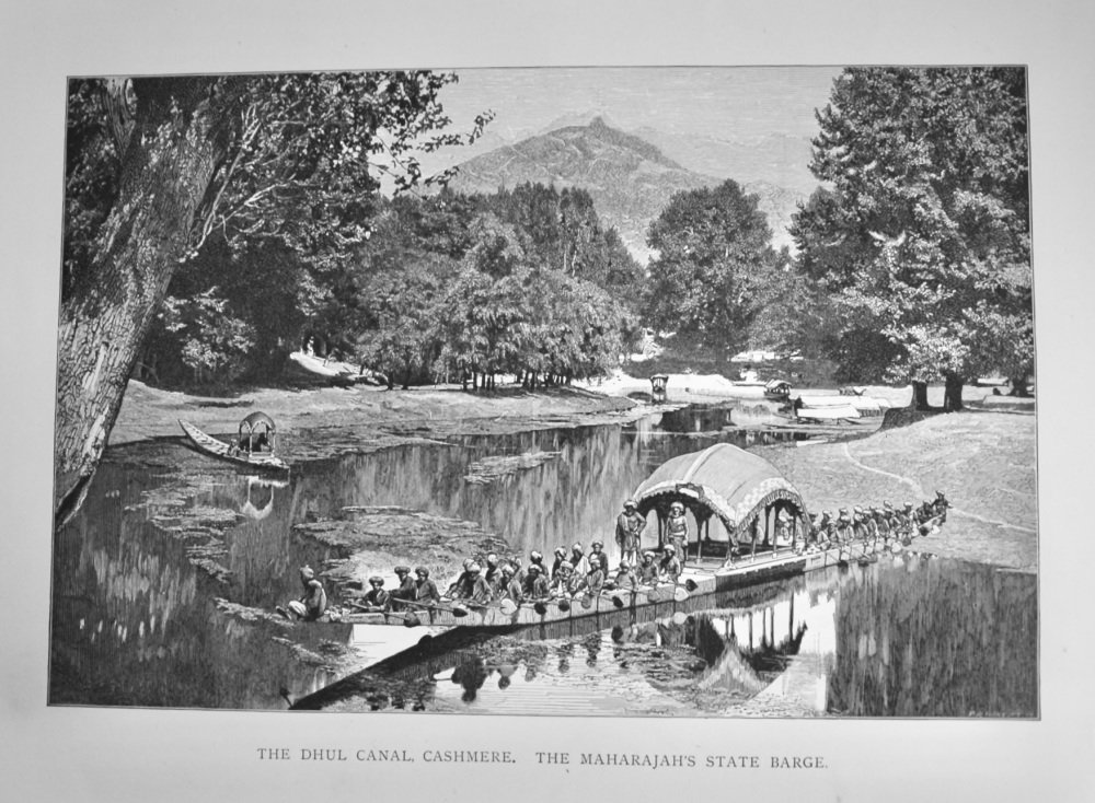 The Dhul Canal, Cashmere.  The Maharajah's State Barge.  1877.