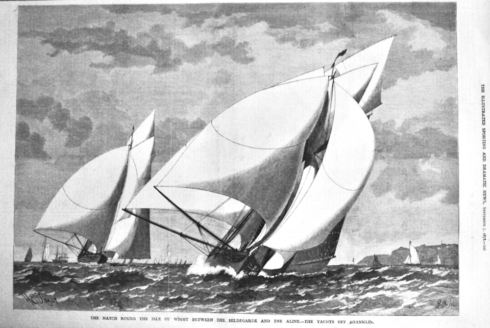The Match round the Isle of Wight Between the Hildegarde and the Aline.- The Yachts off Shanklin.  1878.