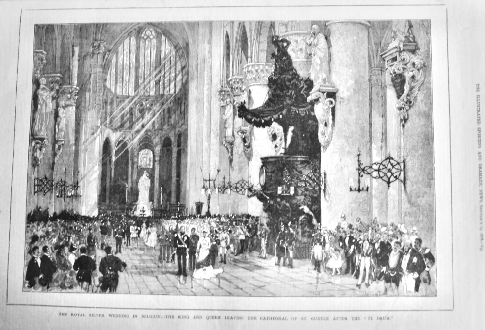 The Royal Silver  Wedding in Belgium.- The King and Queen leaving the Cathedral of St. Gudule after the "Te  Drum."  1878.