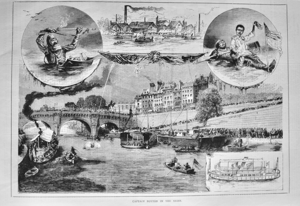 Captain Boyton in the Seine.  1878.