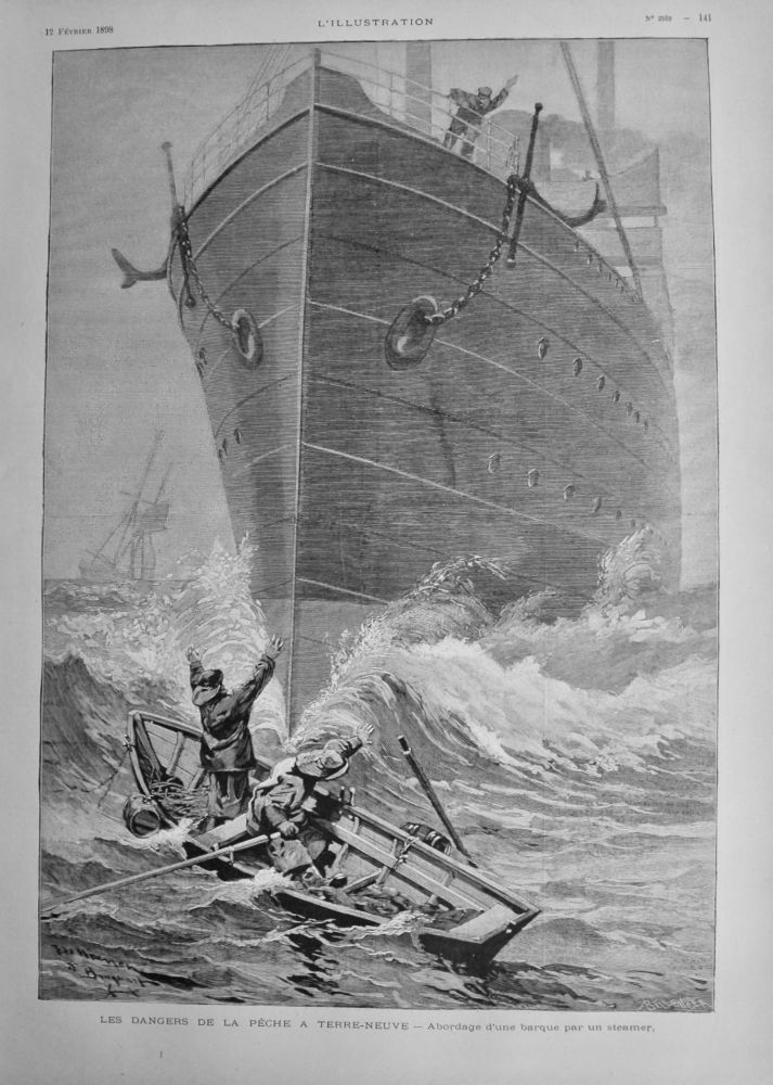 Les Dangers De La Peche a Terre-Neuve - Abordage d'une barque par un steamer.  1898.