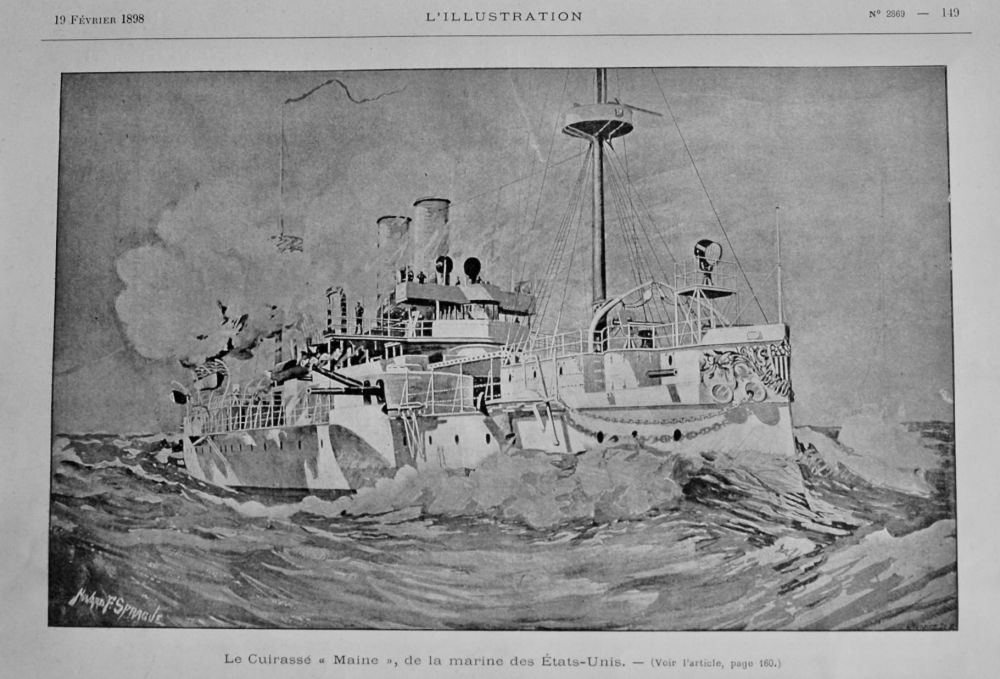 Le Cuirasse "Maine", de la marine des Etats-Unis.  1898.