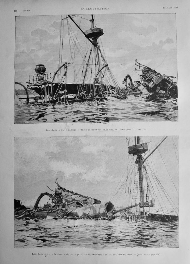 Les debris du "Maine" dans le port de la Havane.  1898.