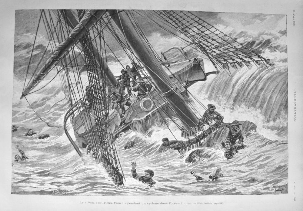 Le "President-Felix-Faure" pendant un cyclone dans L'ocean Indien. 1898.