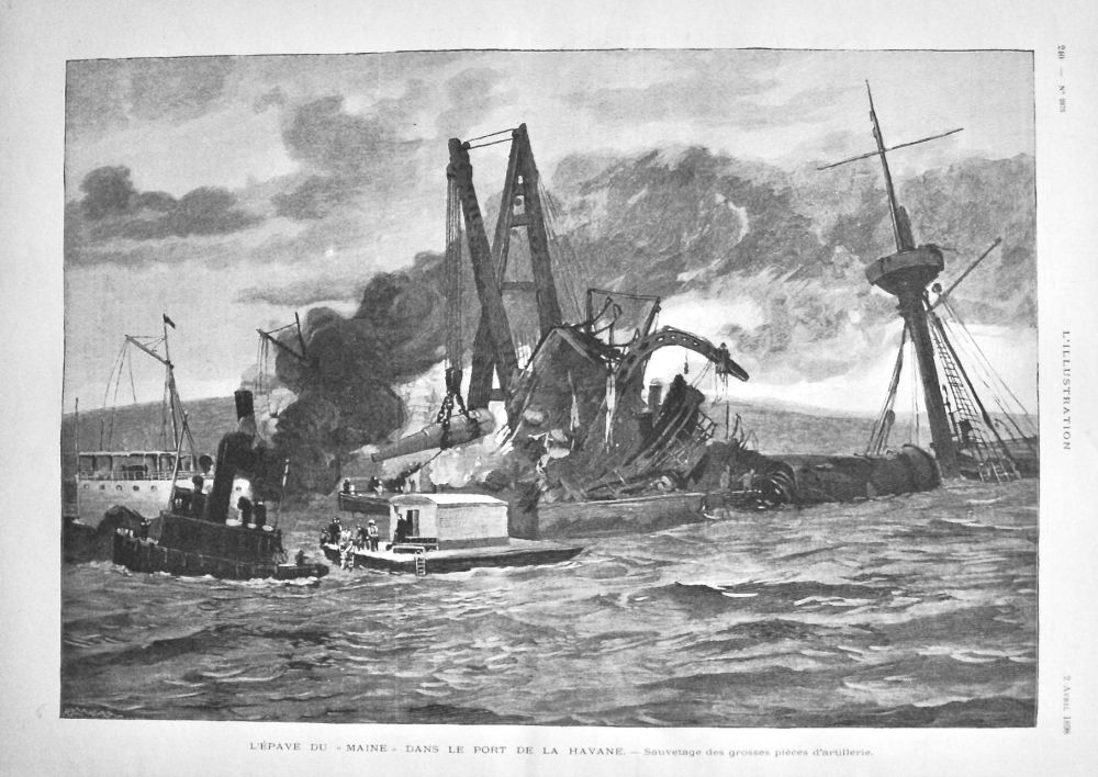 L'Epave Du "Maine" Dans Le Port DE La Havane.- Sauvetage des grosses pieces d'artillerie.  1898.