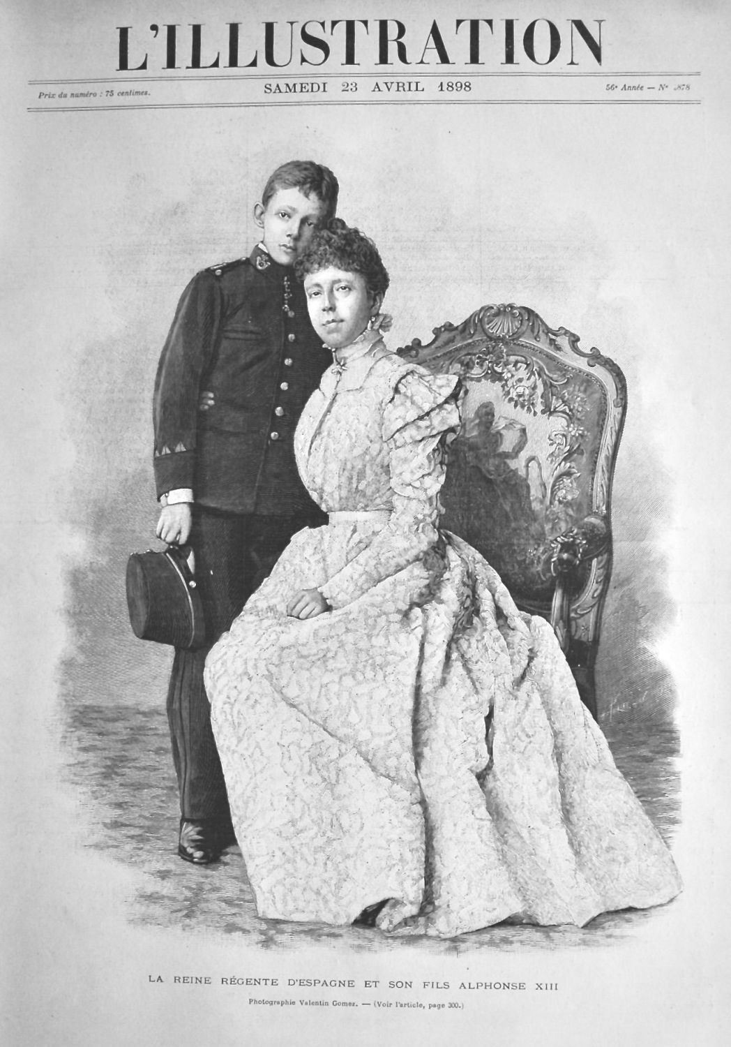La Reine Regente  D'Espagne et son Fils Aphonse XIII.  1898.