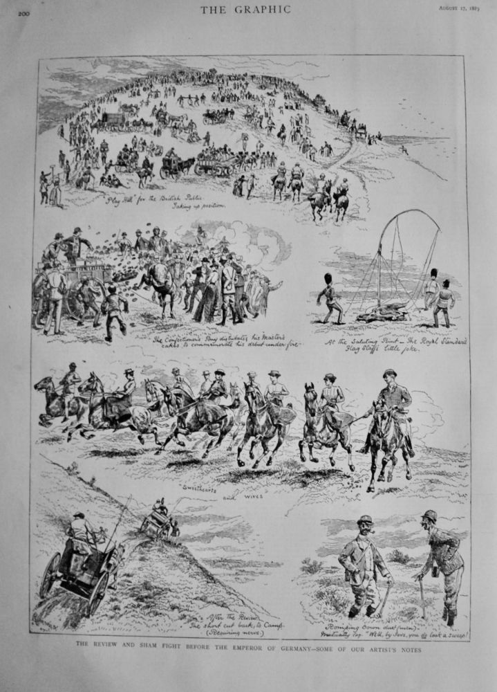 The Review and Sham Fight before the Emperor of Germany - Some of our artist's Notes.  1889.