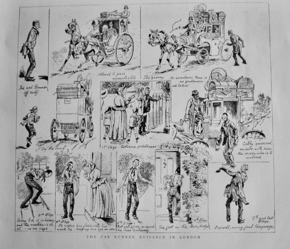 The Cab Runner Nuisance in London.  1889.