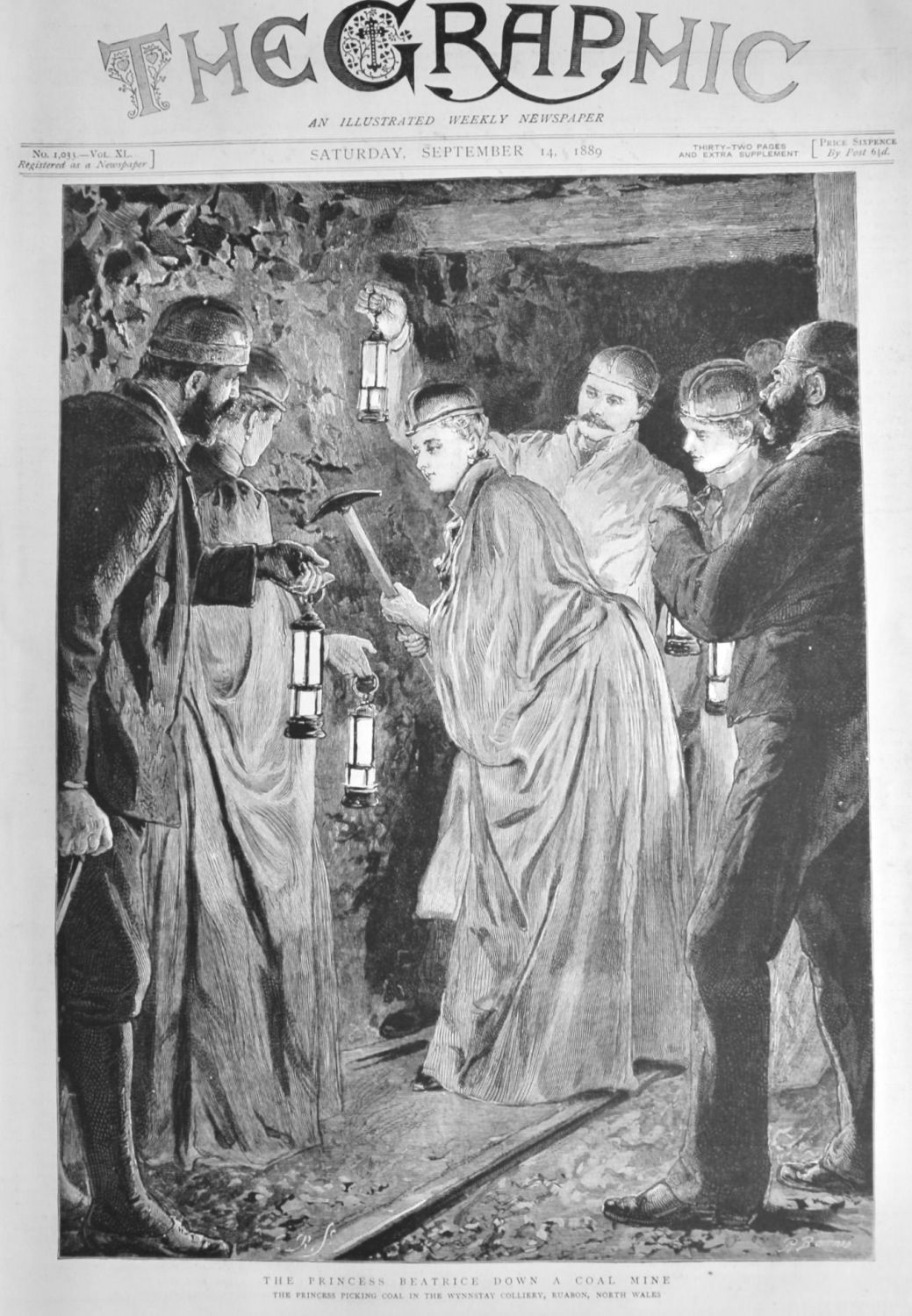 The Princess Beatrice Down a Coal Mine.  1889.