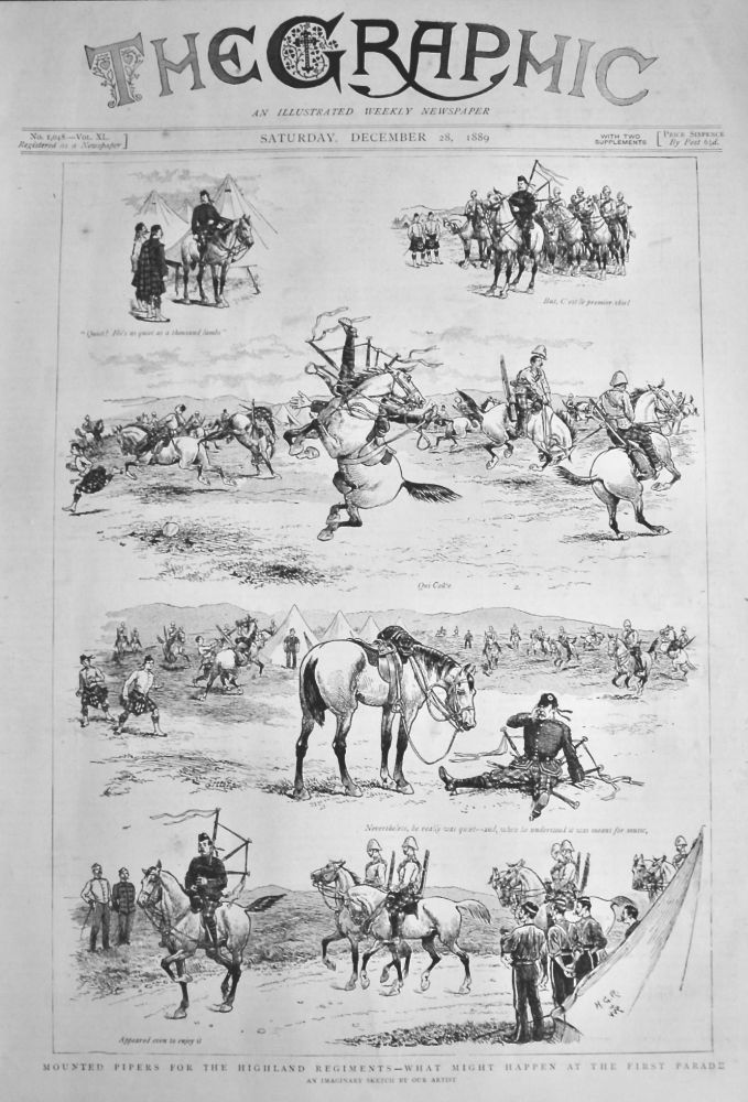 Mounted Pipers for the Highland Regiments - What Might Happen at the First Parade.  1889.