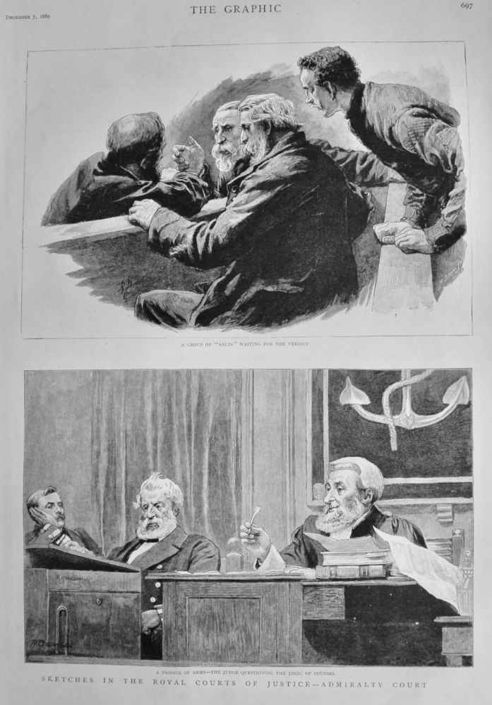 Sketches in the Royal Courts of Justice - Admiralty Court.  1889.
