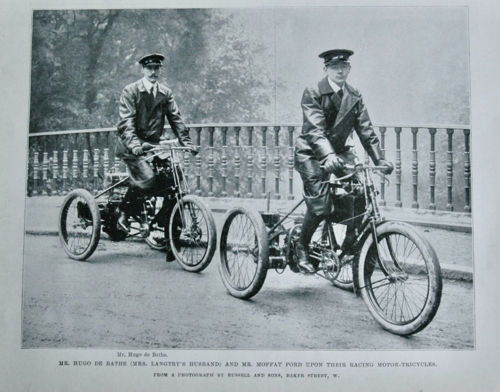 Mr. Hugo De Bathe (Mrs Langtry's Husband) and Mr. Moffat Ford upon their Racing Motor-Tricycles.  1899.