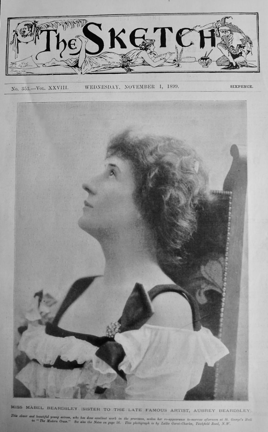 Miss Mabel Beardsley (Sister to the Late Famous Artist, Aubrey Beardsley). 