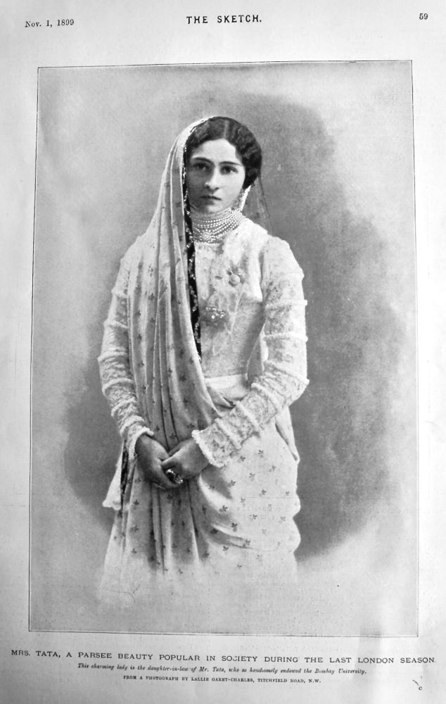 Mrs. Tata, a Parsee Beauty Popular in Society during the Last London Season.  1899.