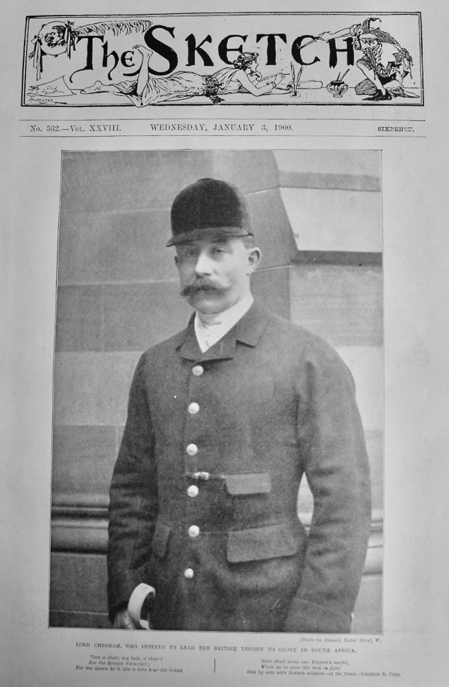 Lord Chesham, who intends to lead the British Yeomen to Glory in South Africa.  1900.