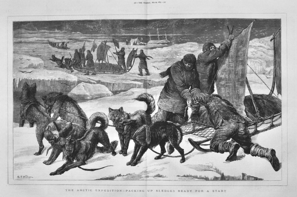 The Arctic Expedition - Packing up Sledges Ready for a Start.  1875.