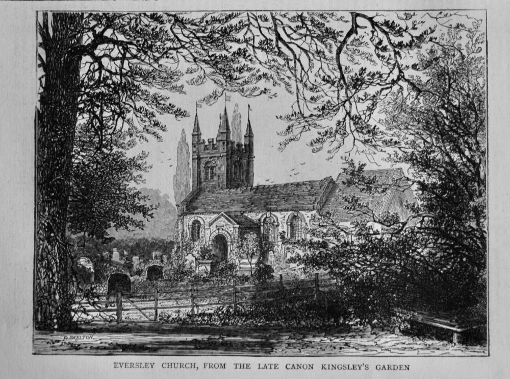 Eversley Church, from the Late Canon Kingsley's Garden.  1875.