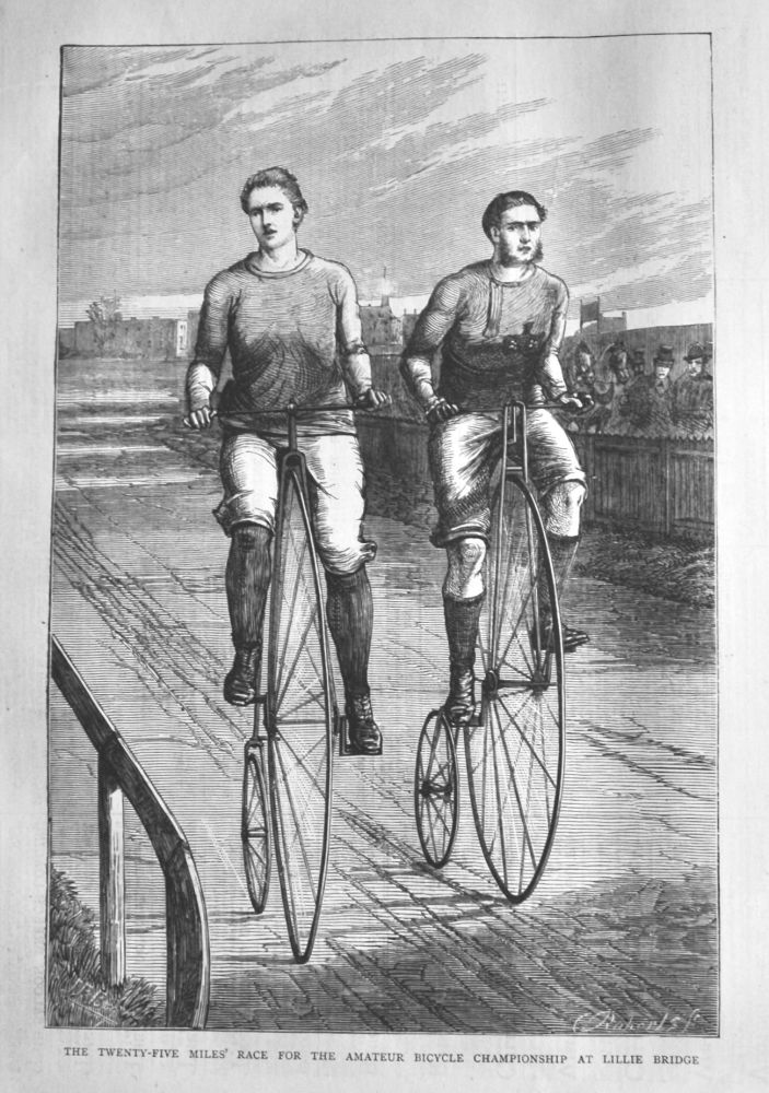 The Twenty-Five Miles' Race for the Amateur Bicycle Championship at Lillie Bridge.  1875.