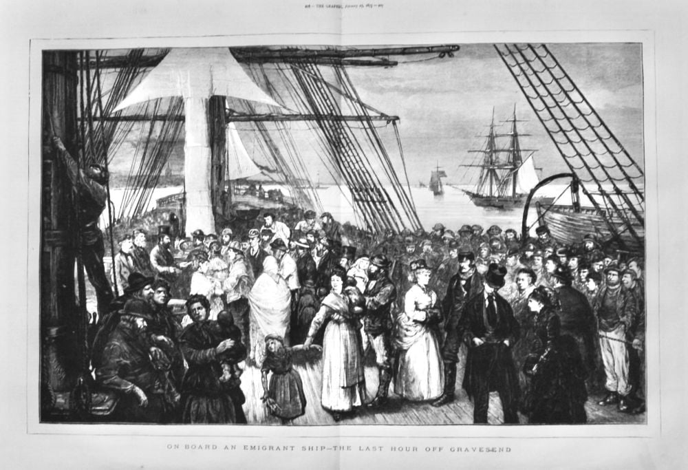 On Board an Emigrant Ship - The Last Hour off Gravesend.  1875.