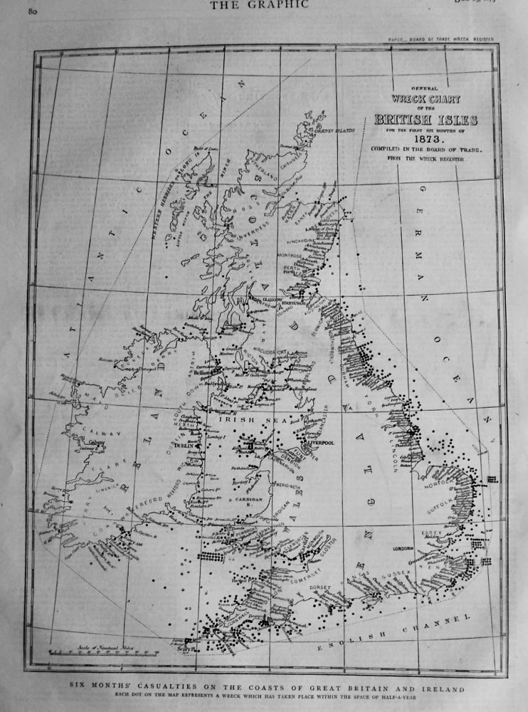 General Wreck Chart of the British Isles for the first six months of 1873. 