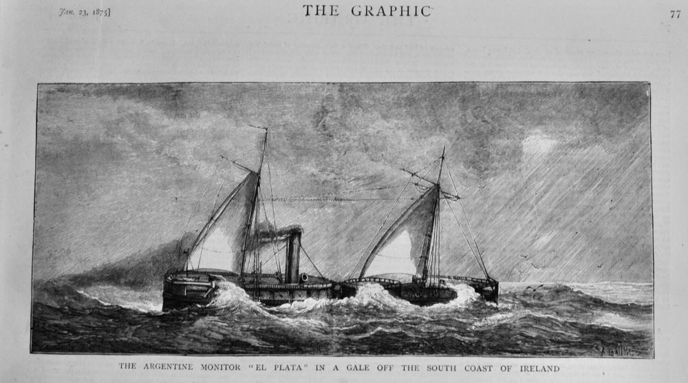 The Argentine Monitor "El Plata" in a Gale off the South Coast of Ireland.  1875.