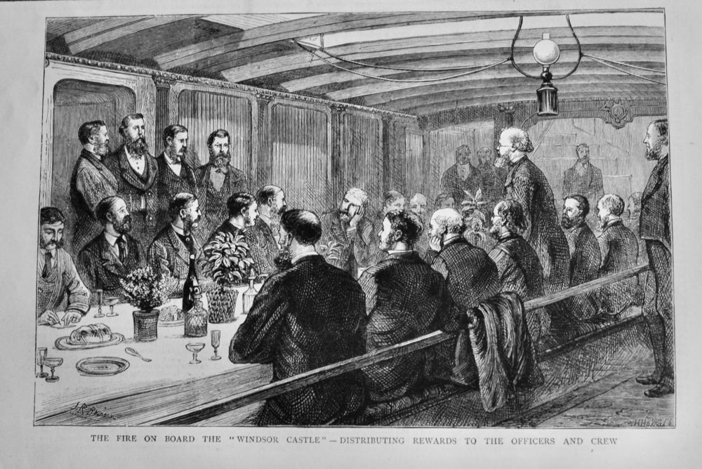 The Fire on Board the "Windsor Castle" - Distributing Rewards to the Officers and Crew.  1875.