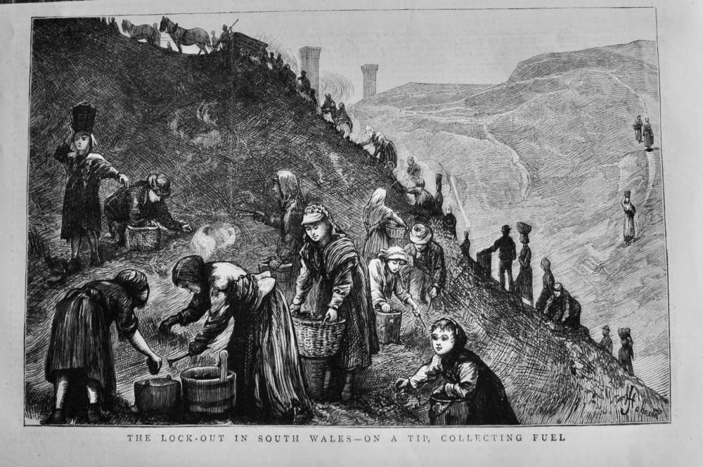 The Lock-Out in South Wales - On a Tip, Collecting Fuel.  1875.