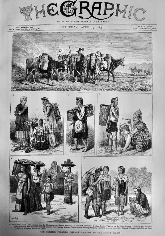 The Burmese Frontier Difficulty - Types of the Native Tribes.  1875.