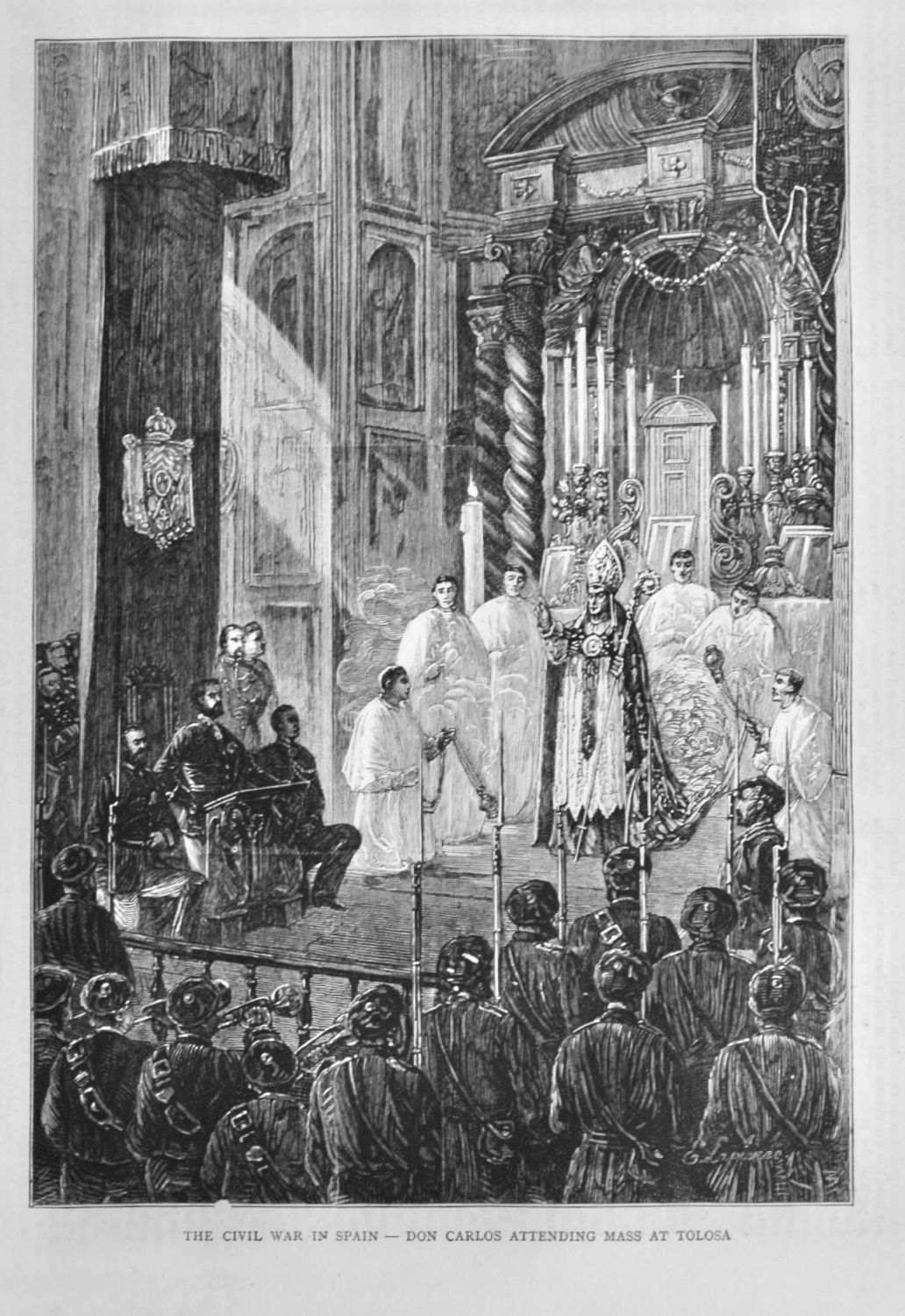 The Civil War in Spain - Don Carlos Attending Mass at Tolosa.  1875.