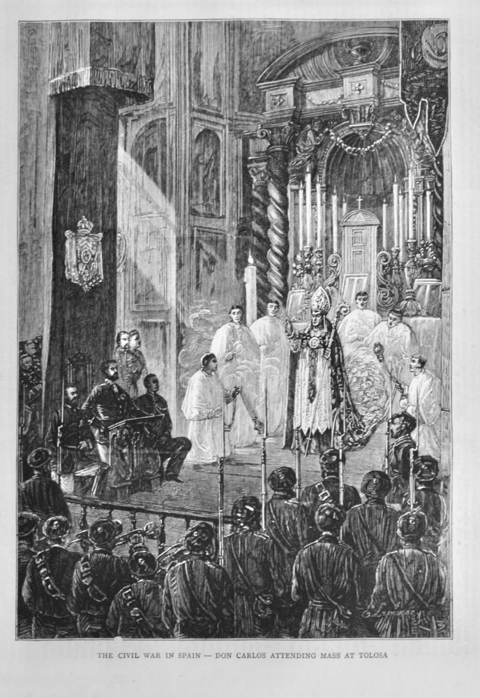The Civil War in Spain - Don Carlos Attending Mass at Tolosa.  1875.