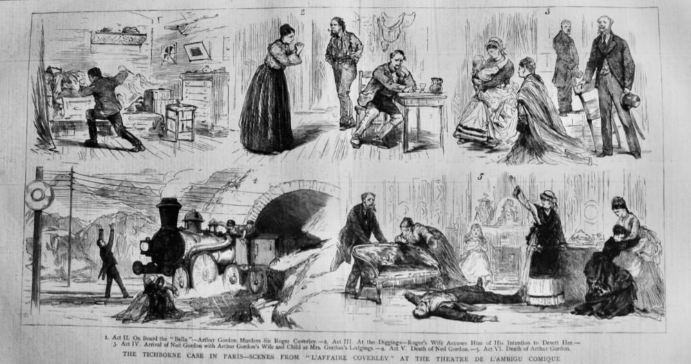 The Tichborne Case in Paris - Scenes from "L'Affaire Coverley" at the Theatre De L'Ambigu Comique.  1875.