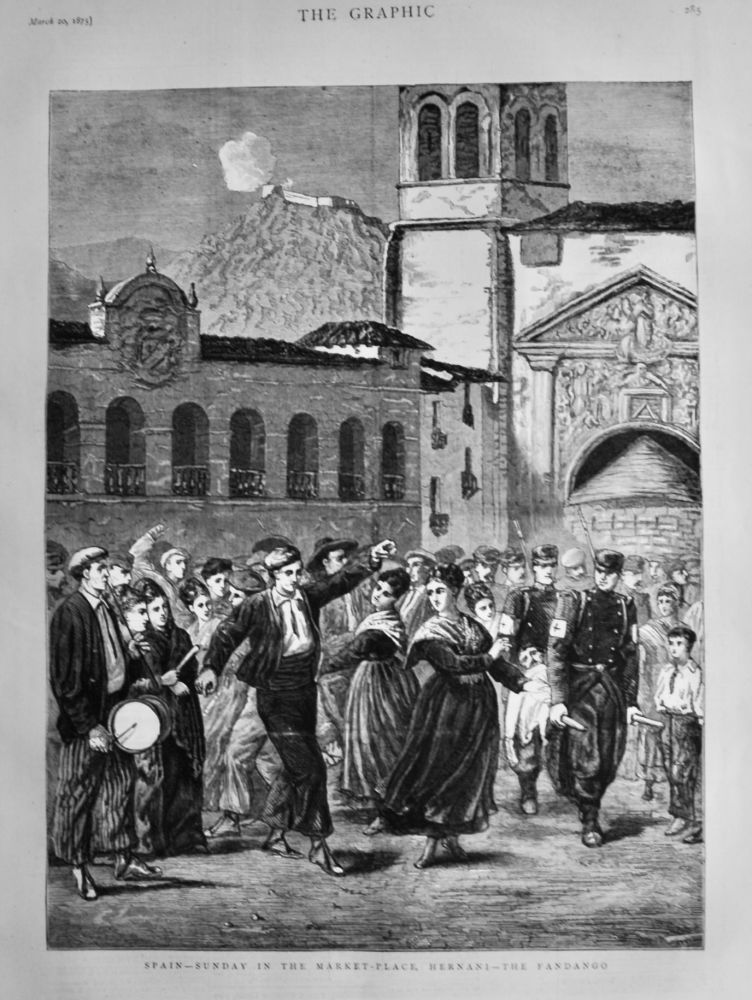 Spain- Sunday in the Market-Place, Hernani - The Fandango.  1875.