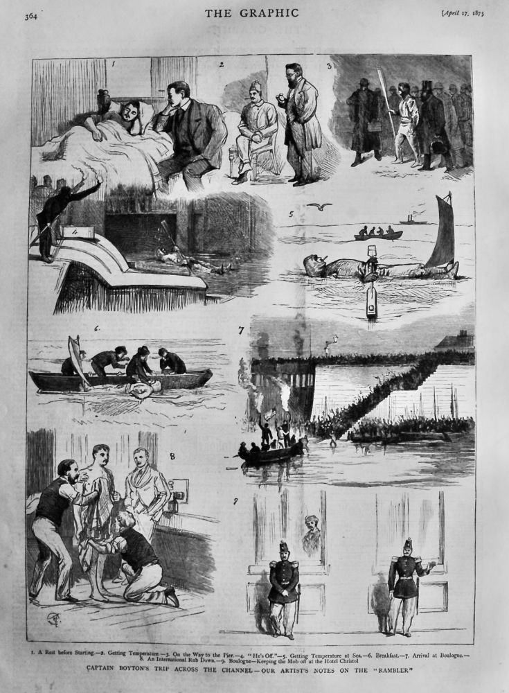 Captain Boyton's Trip across the Channel - Our Artist's Notes on the "Ramblers".  1875.