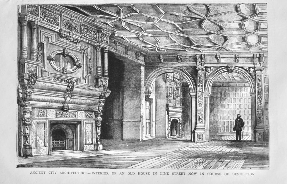 Ancient City Architecture - Interior of an old house in Lime Street now in course of demolition.  1875.