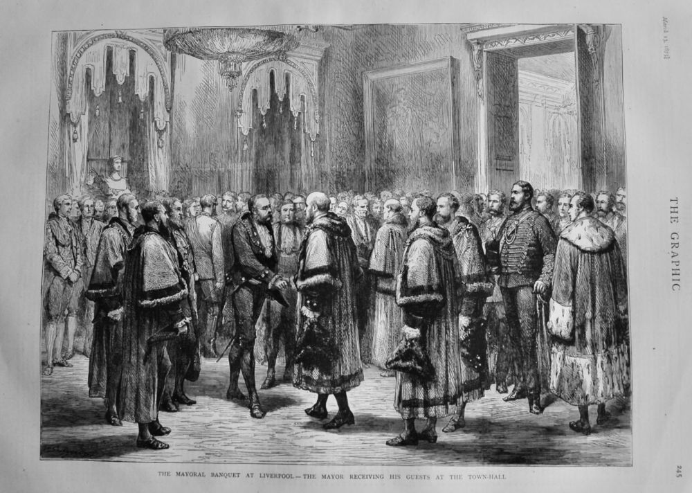 The Mayoral Banquet at Liverpool - The Mayor Receiving his Guests at the Town-Hall.  1885.