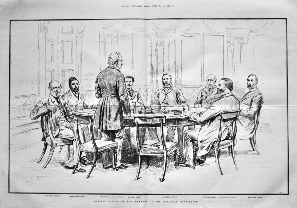 Portrait-Sketch of the members of the European Conference.  1884.