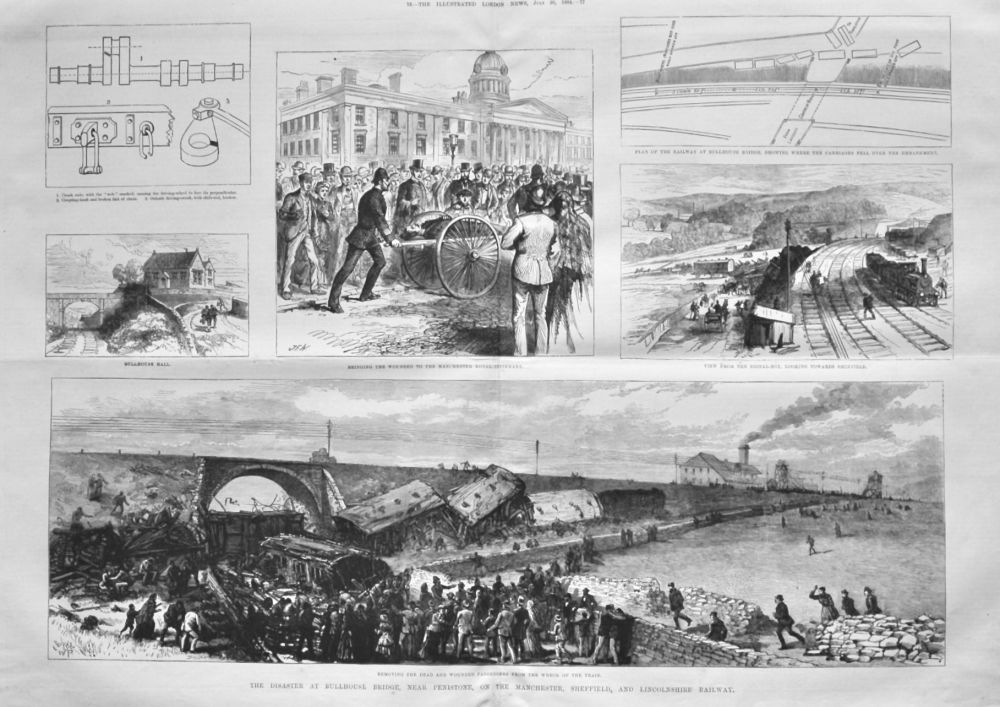 The Disaster at Bullhouse Bridge, near Penistone, on the Manchester, Sheffield, and Lincolnshire Railway.  1884.