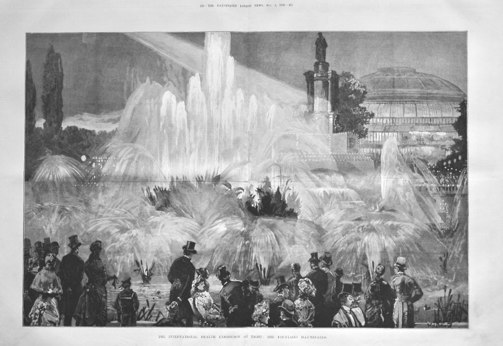The International Health Exhibition at Night :  The Fountains Illuminated.  1884.