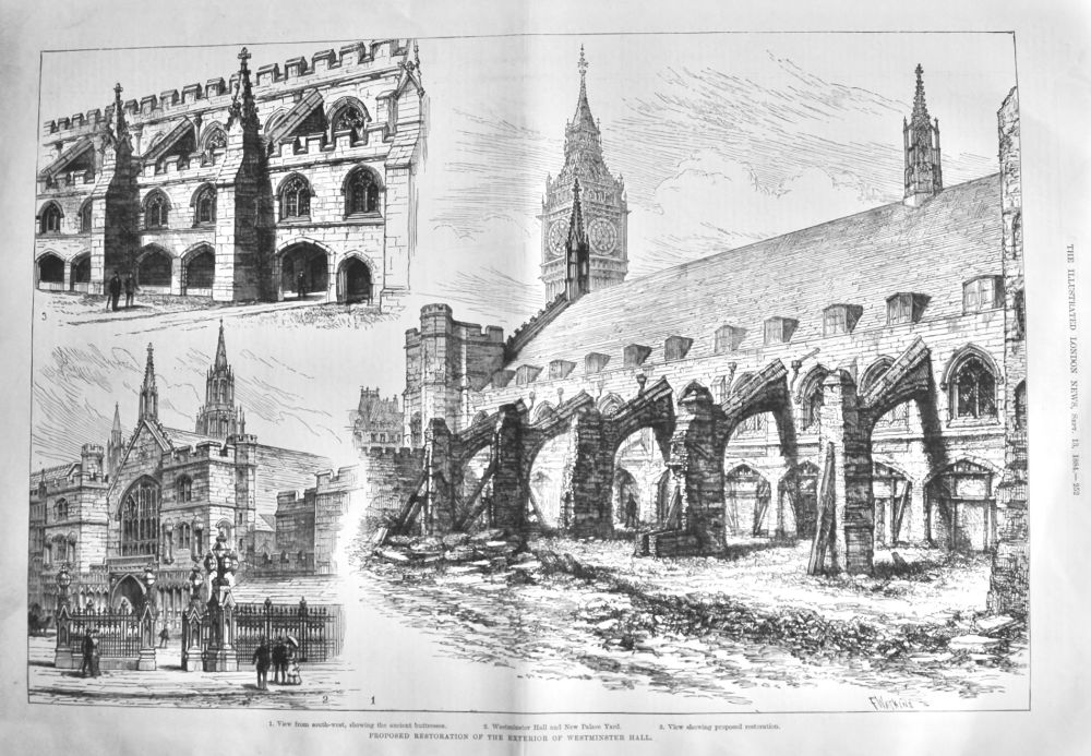 Proposed Restoration of the Exterior of Westminster Hall.  1884.