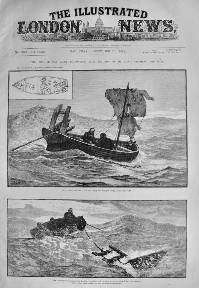 The Loss of the Yacht Mignonette.- From Sketches by Mr. Edwin Stephens, the Mate.  1884.