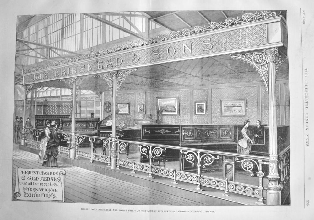 Messrs. John Brinsmead and Sons' Exhibit at the London International Exhibition, Crystal Palace.  1884.