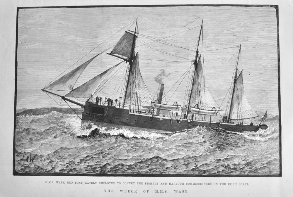 H.M.S. Wasp, Gun-Boat, Lately employed to convey the Fishery and Harbour Commissioners on the Irish Coast.  1884.