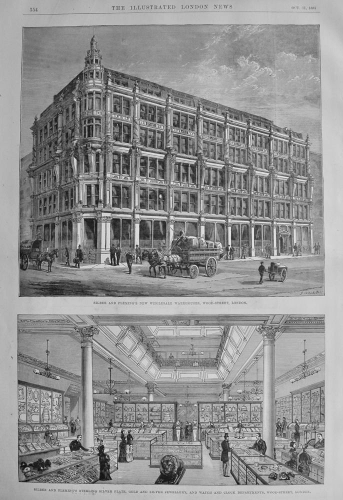 Silber and Fleming's New Wholesale Warehouses, Wood-Street, London.  1884.