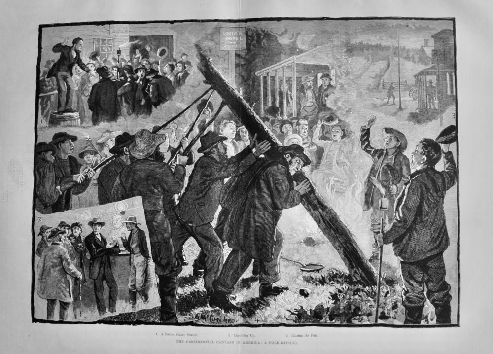 The Presidential Canvass in America :  A Pole-Raising.  1884.