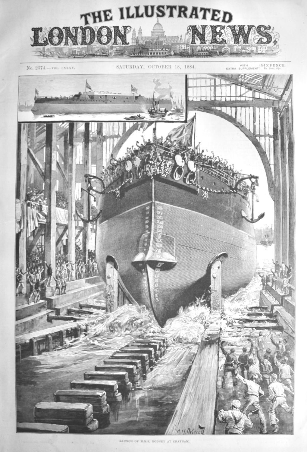 Launch of H.M.S. Rodney at Chatham.  1884.