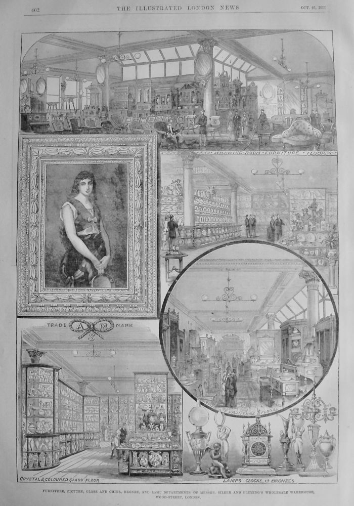 Furniture, Pictures, Glass and China, Bronze, and Lamp Department of Messrs. Silber and Fleming's Wholesale Warehouse, Wood-Street, London.  1884.